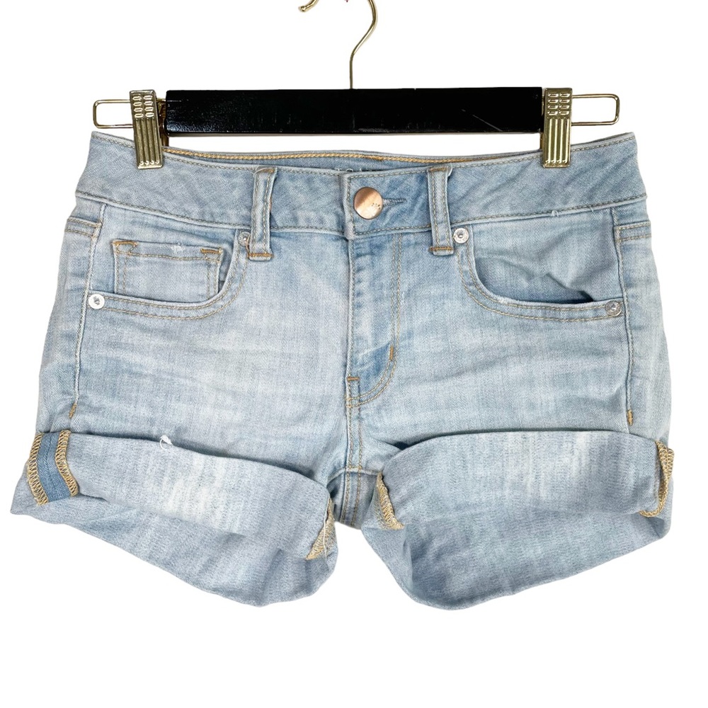 American Eagle Midi Light Wash Cuffed Hem Denim Short